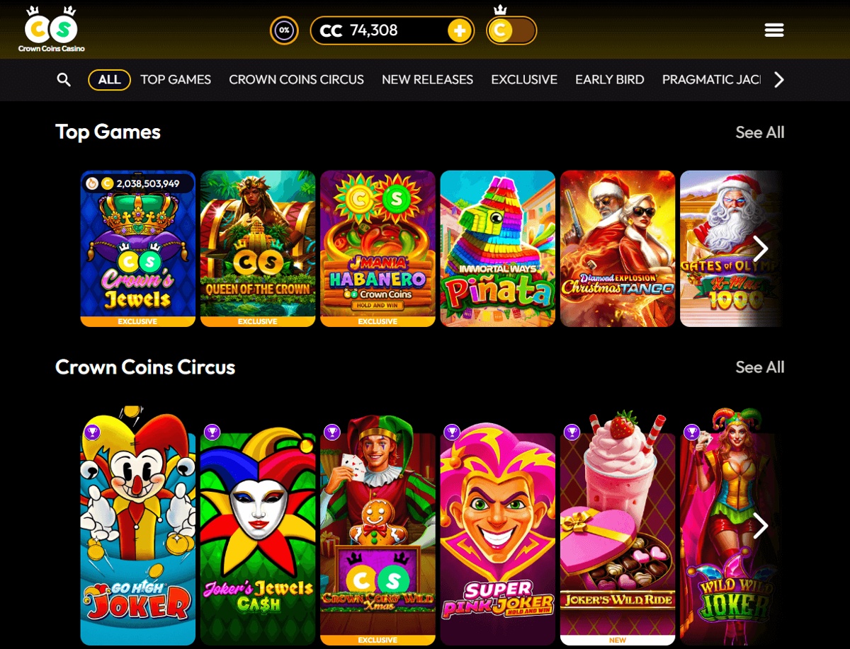 CrownCoins casino homepage
